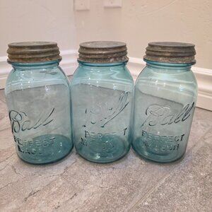 Vintage Ball Blue Aqua Glass Perfect Mason 7” Tall #1, 7, 8  Jar Canning 32 Oz
